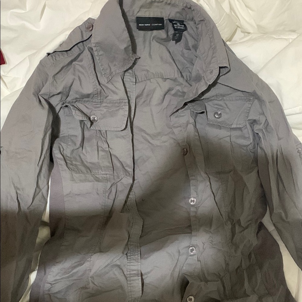 New York & Company Gray Button Down Shirt